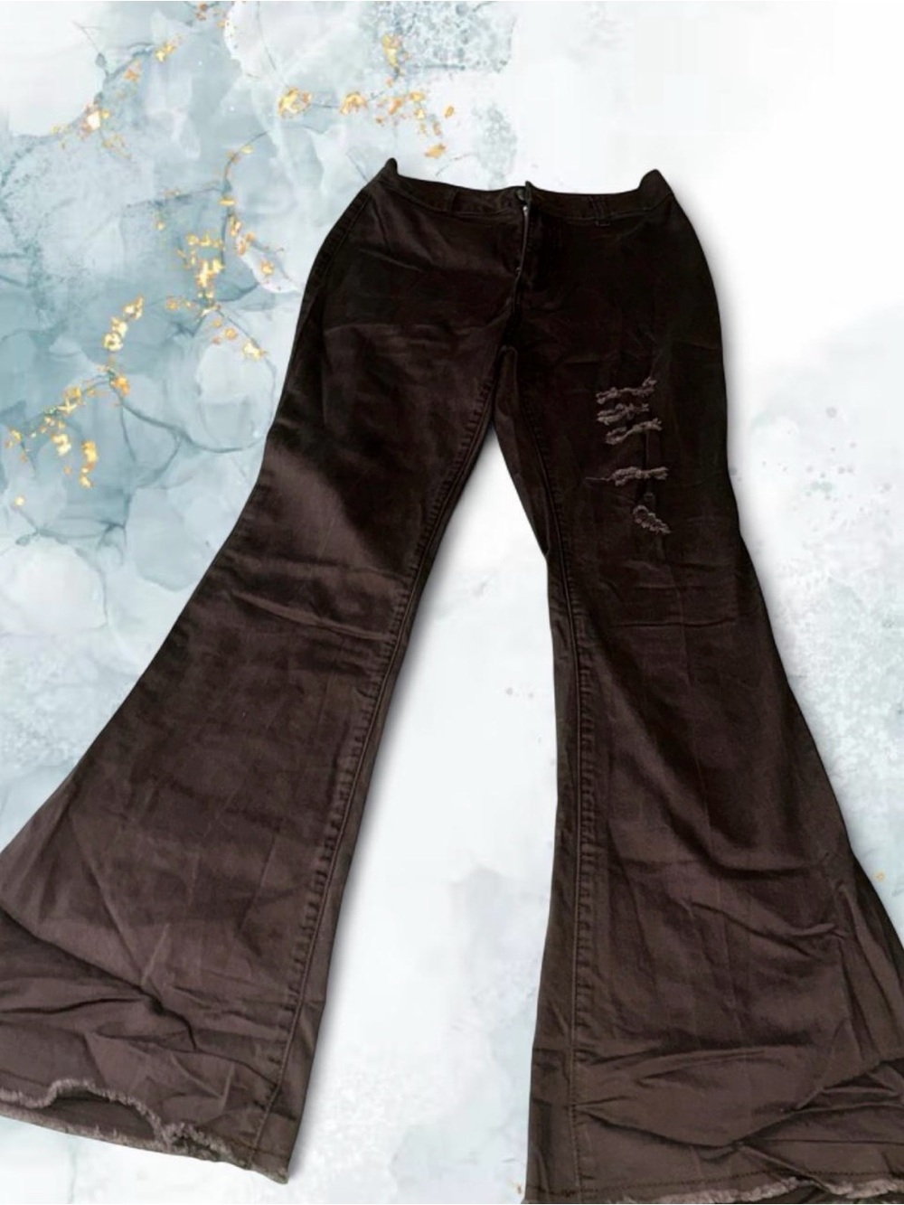 Black Flared Women's Pants - Distressed Style